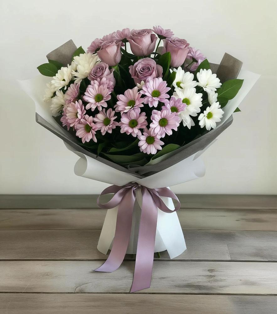 Букет цветов из: Хризантемы и Розы в Пузево