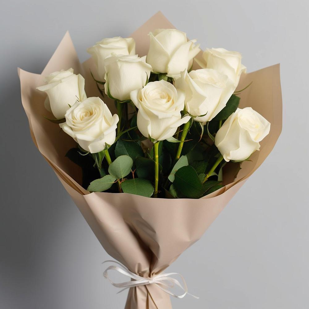 Букет 9 Белых роз Эдлесс Лав в Пузево