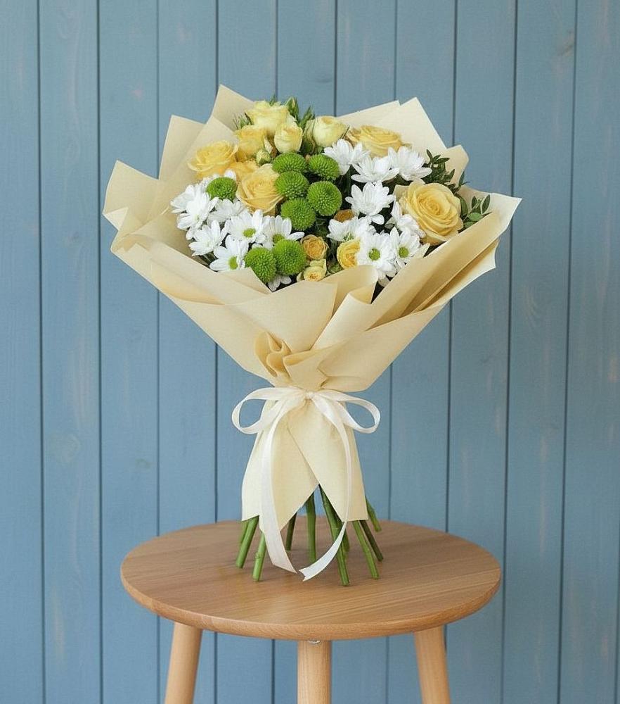 Букет цветов из: Хризантемы и Розы в Пузево