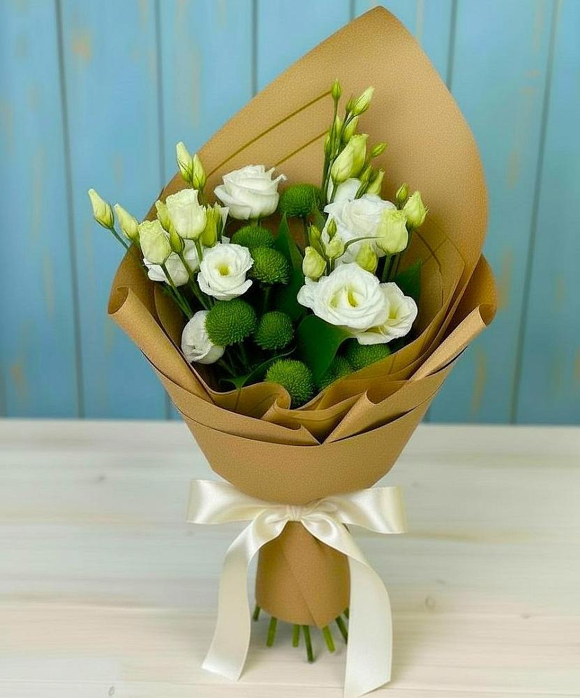 Букет цветов из: Хризантемы и Лизиантусы в Пузево