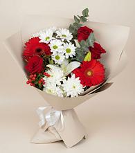 Букет цветов из:  Розы, Хризантемы, Герберы и Лилии в Пузево