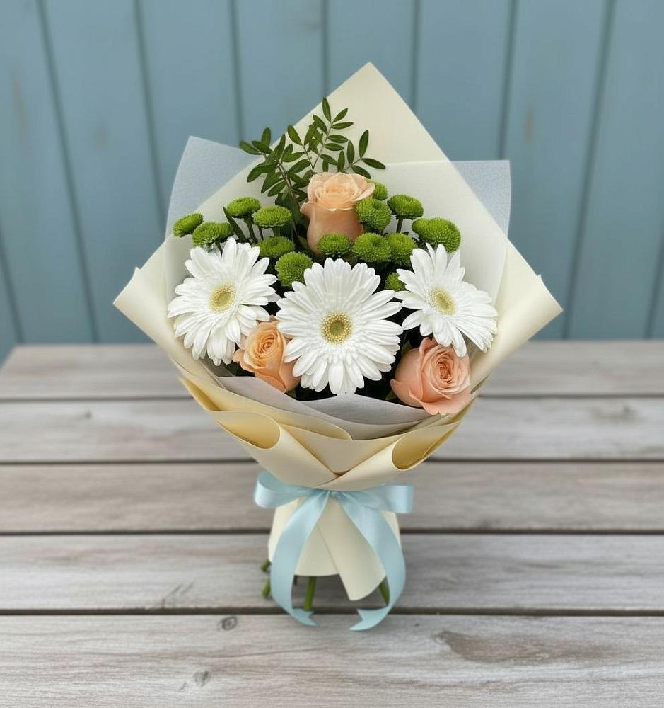 Букет цветов из: Герберы, Розы и Хризантемы в Пузево