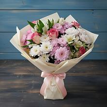 Букет цветов из:  Хризантемы, Альстромерии и Розы в Пузево