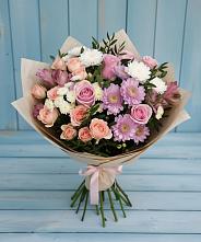 Букет цветов из:  Хризантемы, Розы и Альстромерии в Пузево