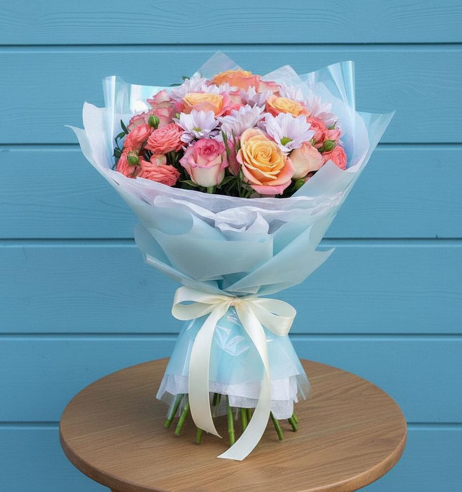 Букет цветов из: Хризантемы и Розы в Пузево