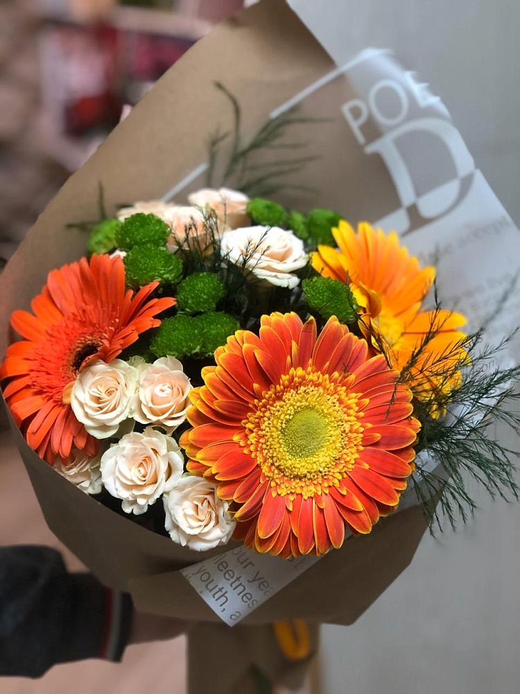 Букет цветов из: Герберы, Хризантемы и Розы в Пузево