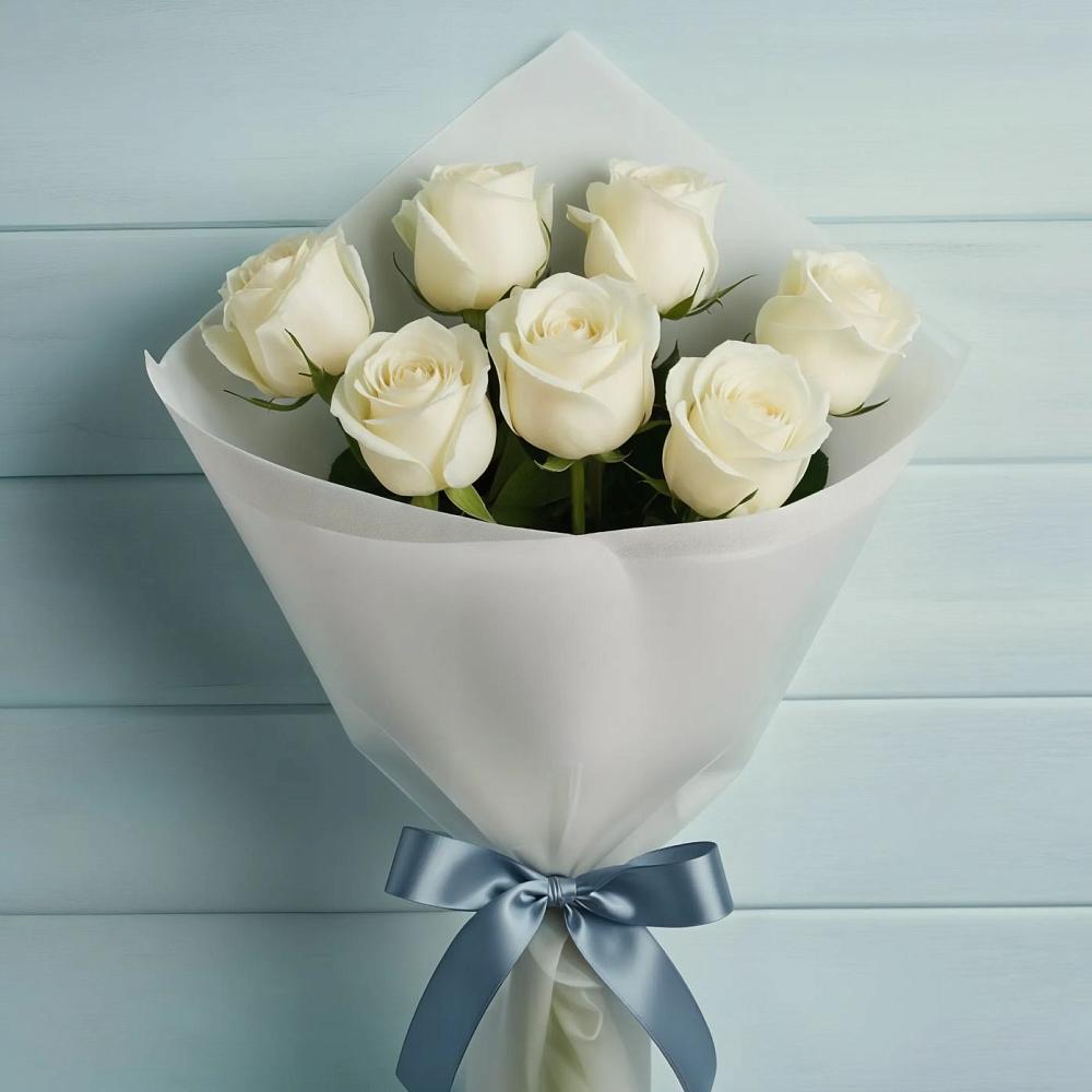 Букет 7 Белых роз Эдлесс Лав в Пузево
